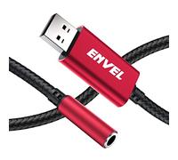 ENVEL Adaptateur USB Jack 3.5mm Audio Carte Son Externe USB vers Jack TRRS 4 Pôle pour Casque Microphone Plug et Play Compatible avec PS4 PC Ordinateur Portable Windows Linux Android Surface, Rouge