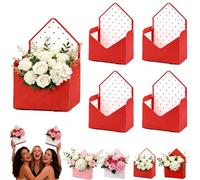 Envelope Boxes, Valentine Gift Box, Red, Valentines Day Flower Bouquet Package Folding Paper for Wedding Birthday Festival Party Decoration(4Pcs*A Style)