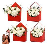 Envelope Boxes, Valentine Gift Box, Red, Valentines Day Flower Bouquet Package Folding Paper for Wedding Birthday Festival Party Decoration(4Pcs*Red)