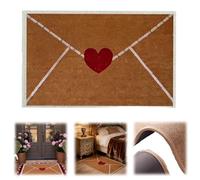 Envelope Heart Artificial Door Mat,Valentine Rug Outdoor Doormat,Red Love Heart Welcome Floor Mats,Wear-Resistant Non-Slip Linen Romantic Entrance Rug Decor for Indoor/Outdoor Home (White, L)