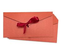 Enveloppe Cadeau 10 Pièces en Papier Kraft Rétro - Rouge, Carte Postale, Cartes Cadeaux - Papier Nacré avec Ruban