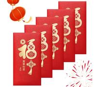 Enveloppe chinoise rouge 2025 - Année Du Serpent Hong Bao, Lot de 5 jolies poches rouges à imprimé or, enveloppes en papier nacré premium pour le Nouvel An , le festival du