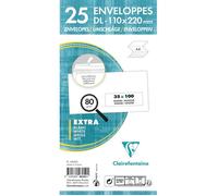 Clairefontaine Enveloppes DL 110x220 mm Auto-adhésives Fenêtre 35x100 Blanches Paquet 25