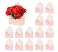 Enveloppe de Bouquet 20 pièces, sac enveloppe en papier avec poignée, petite boîte à main pliable for anniversaire fleuriste fête mariage(Pink)