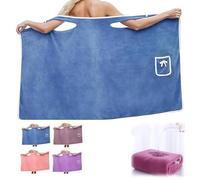 Enveloppe de serviette de bain pour femmes, enveloppe de jupe de bain en velours corallien autour de la serviette, robe de spa de douche, spa sauna avec des poches, absorption d'eau blue