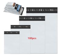 Enveloppe Plastique Expedition, 100pcs 4 tailles assorties Enveloppes d'expédition blanches Adhésif auto-scellant Sacs d'emballage Résiste à l’eau et aux déchirures Colis (Mixing)