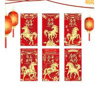 Enveloppe Rouge 'Année Du Cheval,6 Pièces 2026 Festival Du Printemps Motifs De Cheval | Sachet Rouge Pour L'Année,Pour Adultes, Famille, Amis,