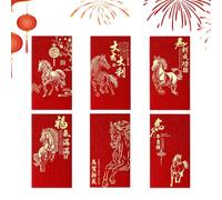 Enveloppe Rouge Chinoise | 6 Pièces Thème Cheval Poche À Pièces,2026 Motif Auspicieux Enveloppes Rouges Du Nouvel An,Pour Garçons, Filles, Famille, Anniversaire, Événement, Fête