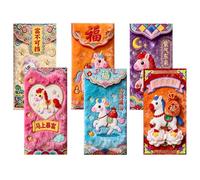 Enveloppe Rouge Chinoise,Lot De 6 Enveloppes Chinoises - Enveloppes Rouges de l'Année du Cheval - Pour Amis Famille Aînés Cartes De Vœux Cadeaux Et Favoris