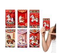 Enveloppe Rouge Chinoise,Lot De 6 Pièces 2026 | Pochettes D'Argent Hong Bao De L'Année Du Cheval - Pour Adultes Amis Aînés Employés Cartes de Vœux et Fêtes