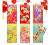 Enveloppe Rouge Chinoise,Paquet De 6 Pièces Avec Motif Cheval,2026 Enveloppes De Nouvel An Chinois Avec Modèles De Coupe De Papier - Pour Garçons, Filles, Famille, Amis, Anniversaire, Nouvel An