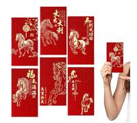 Enveloppe rouge chinoise | Poche à motif cheval | Enveloppes en papier 2026 avec imprimé géométrique et de bon augure - Pour famille, ami, anniversaire, pendaison de crémaillère, Nouvel An
