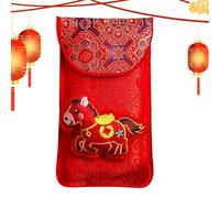Enveloppe rouge chinoise - Tissu 18,5 x 10,5 cm 1 pièce | Paquet rouge avec dessin brodé avec décorations festives, dons d'argent, célébration | Enveloppe cadeau pour le Nouvel An