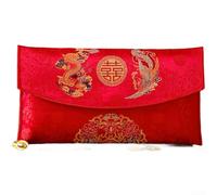 Enveloppe traditionnelle chinoise rouge pour cérémonie du thé mariage brocart brodé motif dragon complexe (B)