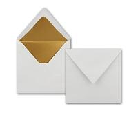 Enveloppes 164 x 164 mm Blanc avec or - Fermeture adhésive - Lot de 100 enveloppes à lettre - Lot de 100 enveloppes sans fenêtre au format carré - 50 Umschläge Weiss - Seidenfutter Gold