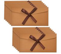 Enveloppes bronze pour argent comptant, lot de 12 pochettes en papier kraft avec ruban, enveloppes nacrées pour invitations (anniversaire, mariage, etc.), 22 x 11 cm