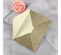 Enveloppes Carrées/Rectangulaires Avec Perles,4 Pièces,Pour Cartes D'invitation Ou De Mariage,Couleur Ivoire/Blanc/Rose Clair/Or Bordeaux Gris Bleu - Type Rose Gold Glitter-19.5x13.5cm