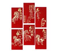 Enveloppes Chinois Pour Argent - 6 Pièces Motif Cheval - 2026 Impression Géométrique Et Pour Nouvel An Chinois,Pour Garçon Fille Adulte Famille Fête D'anniversaire Inauguration Maison