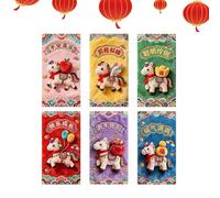 Enveloppes Chinoises Pour Argent - 6 Pochettes Mignonnes Pour Le Nouvel An Chinois 2026 | Pochettes D'Argent Hong Bao De L'Année Du Cheval | Pour Adultes Amis Famille Aînés Employés Cartes de Vœux et