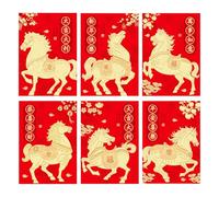 Enveloppes chinoises pour argent - Poche à motif cheval - Texte de bénédiction 2026 à chaud - Paquet rouge | Pour garçons, filles, famille, anniversaire, événement, festival d'hiver