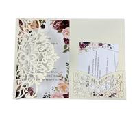 Enveloppes d'invitation, Kit de pochettes d'invitation mariage, 50 pièces, multicolores découpées au Laser, feuilles à trois volets, pochette(Beige vintage,Cover and envelope)