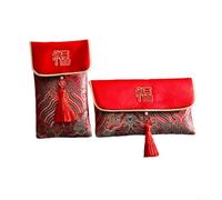 Enveloppes élégantes en tissu rouge avec gaufrage doré et pompons, conçues pour le Nouvel An chinois et d'autres célébrations spéciales (C+D)