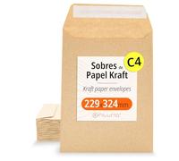 Enveloppes Kraft, avec bande de silicone pour invitations ou sachets-cadeaux pour invités lors de mariages, communions ou baptêmes. Enveloppes pour bijoux ou graines - Ofituria (229x324mm, 1000 env.)