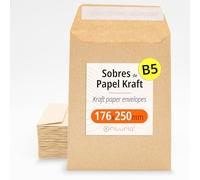 Enveloppes Kraft, avec bande de silicone pour invitations ou sachets-cadeaux pour invités lors de mariages, communions ou baptêmes. Enveloppes pour bijoux ou graines - Ofituria (176x250mm, 500 env.)