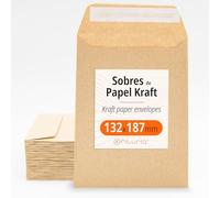 Enveloppes Kraft, avec bande de silicone pour invitations ou sachets-cadeaux pour invités lors de mariages, communions ou baptêmes. Enveloppes pour bijoux ou graines - Ofituria (132x187mm, 2000 env.)