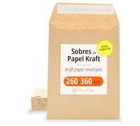 Enveloppes Kraft, avec bande de silicone pour invitations ou sachets-cadeaux pour invités lors de mariages, communions ou baptêmes. Enveloppes pour bijoux ou graines - Ofituria (260x360mm, 100 env.)