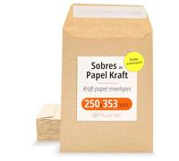 Enveloppes Kraft, avec bande de silicone pour invitations ou sachets-cadeaux pour invités lors de mariages, communions ou baptêmes. Enveloppes pour bijoux ou graines - Ofituria (250x353mm, 1000 env.)