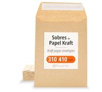 Enveloppes Kraft, avec bande de silicone pour invitations ou sachets-cadeaux pour invités lors de mariages, communions ou baptêmes. Enveloppes pour bijoux ou graines - Ofituria (310x410mm, 50 env.)
