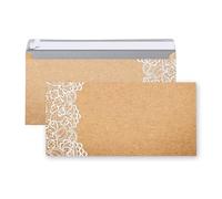 Enveloppes kraft vintage, lot de 100: enveloppe sans fenêtre brun blanc, invitations remerciements mariage, correspondance de Noël DL, papier épais élégant, 22 x 11 cm