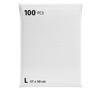 Enveloppes Plastiques d’Expédition avec Pochette Intégrée - Lot de 100 Sachets Vinted, Tailles L 37x50cm - Emballage Colis Résistant en Polyéthylène, Fermeture Auto-Adhésive - (Blanc 100 L)