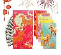 Enveloppes Rouge Chinois,6 Pièces Conception De Cheval Enveloppe,2026 Papier Modèles De Papier Coupe Enveloppe Rouge - Pour Adultes Famille Amis Anniversaire Inauguration Maison Fête D'hiver Nouvel An