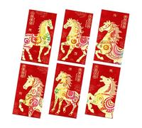 Enveloppes rouges 2026 année du cheval - Nouvel An chinois Hong Bao avec bénédictions | Lot de 6 enveloppes porte-bonheur pour Nouvel An lunaire, mariages, anniversaires et célébrations