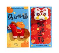 Enveloppes rouges - 9 x 16,5 cm - Velours de coton - Year Of The Horse Red Envelope Peluche Dessin animé - Créatif pour adultes et - Enveloppe d'argent chinoise pour fête du printemps