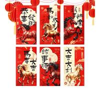 Enveloppes Rouges Chinoises - 6 Pièces Cadeaux de Fête pour Poches et Occasions | Enveloppes Argent pour Année du Cheval 2026 | Pour Réunion Familiale, Noël, Vacances, Anniversaire, Mariage et Fête du