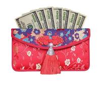 Enveloppes rouges chinoises, décorations en feuille de bronze avec gaufrage | Enveloppes d'argent avec pompons pour adultes, personnes âgées, réunions de famille, anniversaire, printemps, fête
