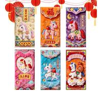 Enveloppes Rouges Chinoises | Lot De 6 Enveloppes Chinoises,Poche À Argent Hong Bao De L'Année Du Cheval,pour Cartes de Vœux Argent Employés Adultes Amis Famille Aînés