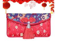 Enveloppes rouges chinoises | Porte-monnaie brodé traditionnel - Enveloppes rouges chinoises avec pompons | pour réunion de famille, vacances, anniversaires, fête du printemps
