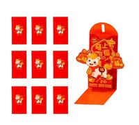 Enveloppes rouges de l'année du cheval - 10 unités Hong Bao pliables 3D, paquets d'argent Nouvel An, fournitures de vacances ornées d'aluminium | Enveloppes cadeaux de la Fête du Printemps