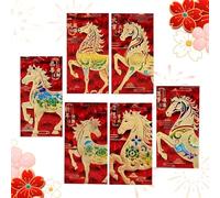 Enveloppes Rouges de l'Année du Cheval,6 Pièces Pailleté Traditionnel Gaufré 3D Collection 2026 - Enveloppes Rouges Chinoises Pour Argent,pour Copine, les, les Garçons, les Filles et la