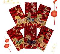 Enveloppes Rouges Du Nouvel An - 6 Pièces Pailleté Traditionnel Gaufré 3D Collection 2026 | Enveloppes du Nouvel An Chinois,Cadeau pour Adultes Famille Fille Garçon Ados Parents