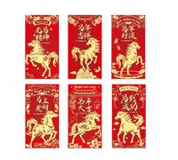 Enveloppes Rouges du Nouvel An Chinois,6 Pièces 2026 Avec Motifs De Chevaux Mignons Pour La Poche À Argent De Fête,Poche Rouge Nouvel An - pour adultes, famille, parents et