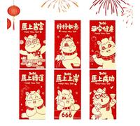 Enveloppes Rouges Du Nouvel An Chinois - 6Pcs | Enveloppe De Poche Rouge Pour L’argent | Paquets D'argent Chinois 2026 | Enveloppes Année Du Cheval Pour Amis Parents Voisins Parents Adultes