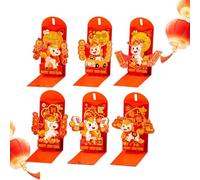 Enveloppes rouges du Nouvel An chinois - Enveloppe de poche rouge Horse Hong Bao | Enveloppes du nouvel an, paquet de 6 paquets d'argent pliables créatifs 3D, porte-cadeaux sur le thème