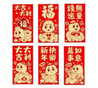 Enveloppes rouges du Nouvel An chinois,Enveloppes chinoises - 6X enveloppes rouges Hong Bao - Accessoires lunaires, enveloppe porte-bonheur lourde, paquets rouges chinois légers pour le Nouvel An