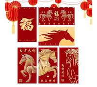 Enveloppes Rouges L'Année du Cheval 2026 - Décoration Traditionnelle Bilingue Pour Le Nouvel An - Enveloppes Rouges De La Fortune Chinoises | Pour Adultes Famille Amis