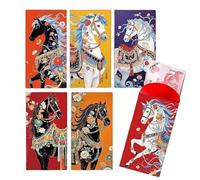 Enveloppes Rouges - Lot de 6 Enveloppes avec Élément Cheval pour Argent | Pochettes Cadeaux De L'Année Du Cheval,pour Mariage Anniversaire Réunion à la Maison Fils Fille Famille Amis Adultes et Voisin
